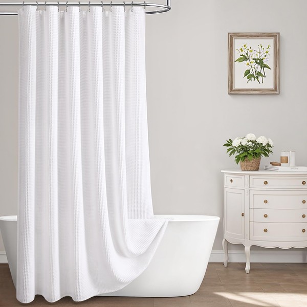 Extra Long Waffle Weave Shower Curtain Cotton Fabric Texture Shower