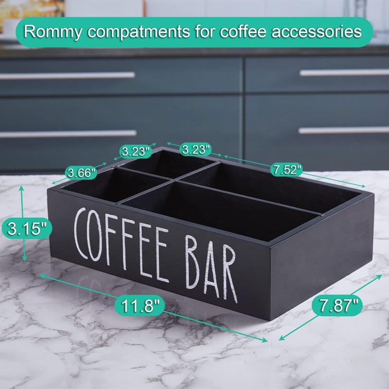 ALELION Coffee Station Organizer - Wood Countertop Accessories Organizer with