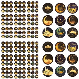 KYMY 180pcs Eid Stickers,Ramadan Mubarak Circle Stickers,Islamic Muslim Eid Mubarak Party Decorations for Kids,Round Mubarak Sticker Decorations for Candy Gift Box and Envelope Seal