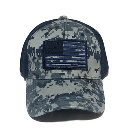 Camouflage Camo Men’s Unisex Mesh Trucker Special Tactical Operator Forces USA Flag Patch Military Cap Strap Back Dad Hat,Blue Camo,One Size