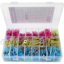 Powerwerx TERMBOX270 Heat Shrink Wire Terminal Connector Kit, 270 Piece Assortment of Waterproof Electrical Crimp Connectors