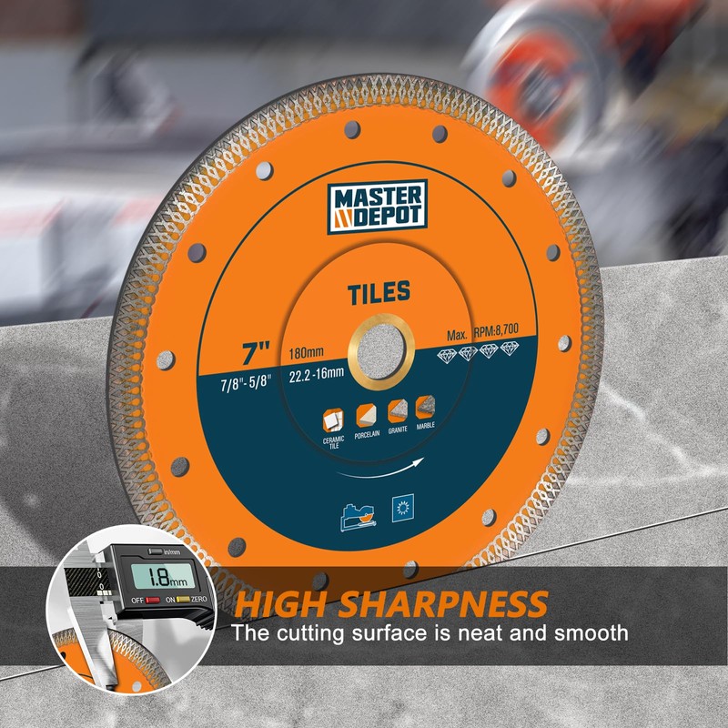 7 Inch Ultra-Thin Turbo Mesh Diamond Blade for Cutting Porcelain,