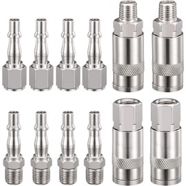 Noosverl 12 Pcs Air line Connectors, 1/4 Male Airline Fittings, Air Hose Connectors Pcl Air Fittings Plug Kit with Male Female Thread, Airline Compressor Fittings