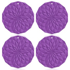 ME.FAN Silicone Trivet Mats - 4 Pack Pot Holders - 7.4'' Thickened Hot Pads for Hot pots, Pans and Dishes, Heat Resistant Silicone Trivet for Table and Counter Top Deep Purple