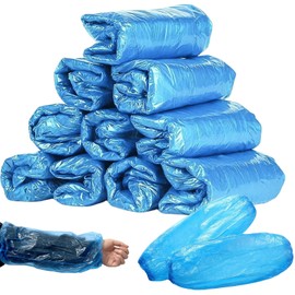 Pack of 200 Disposable Waterproof Sleeve Protectors 40 x 20 cm Disposable Arm Protectors with Elastic Band on Openings, Sleeve Protectors Against Dirt for Painting, Repairing, Cleaning, Tattooing, Showering (Blue)