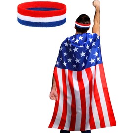 Wgudzpj American Flag Cape USA Patriotic Flag Costume Accessory Headband for 4th of July Independence Day Celebration Adult Men Women