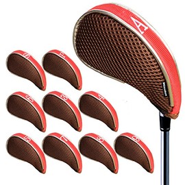 Andux Mesh Golf Iron Head Covers with Zipper Closure Left and Right Handed Pack of 10 (MT/YB001 Red)