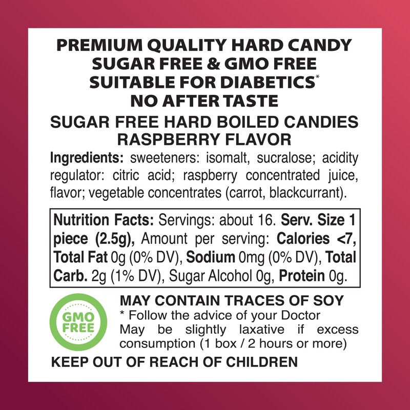 Swiss Imports Sugar Free Bonbons Hard Candy Drops, Raspberry, 17.6