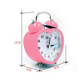LA HUATE Retro Heart Shape Alarm Clock Silent Desk Travel Alarm Clock Cute No Ticking Twin Bell with Nightlight,Pink