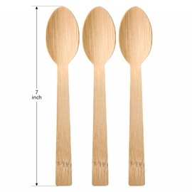 Epecnic Heavy Duty Bamboo Spoons, 7 Inch Natural Bamboo Wood Spoons with BPA-Free, Heat Resistant, 100% Compostable Disposable Cutlery for Parties, Picnics, Travel & Catering, 100 Count