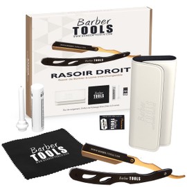 BARBER TOOLS ✮ Razor with Box and 5 Razor Blades + Alum Stone + Polishing Cloth + Case