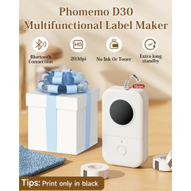 Label Makers-Phomemo D30 Bluetooth Mini Portable Label Printer,Labelling Machine for Office Home Organization,for Home Kitchen School Office Store, White