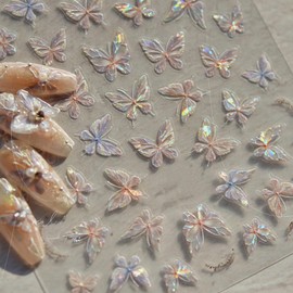 Butterfly Nail Art Stickers,5d Embossed Aurora Butterfly Nails, Cute and Sweet Nail Art Design Supplies, DIY Nail Art Decoration for Gilrs Women