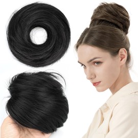 BOBIYA Messy Buns Hair Pieces Hair Scrunchies for Women Synthetic Ponytail Bun Extensions (Natural Black)