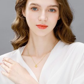 YDD Solid Gold Butterfly Necklace for Women 9ct Gold Filigree Butterfly Jewellery Valentines Day Gifts for Wife Girlfriend Ladies Her 16+1+1 inch