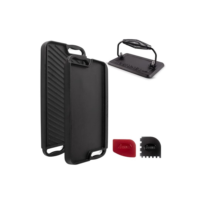 Cuisinel Cast Iron Griddle/Grill + Burger Press + Pan Scrapers