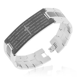 My Daily Styles Stainless Steel Black Silver-Tone Padre Nuestro Prayer Spanish Mens Bracelet, 8"