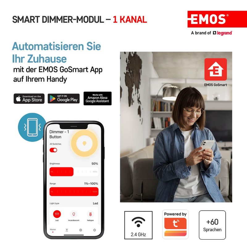EMOS GoSmart Dimmer Module/Zigbee Smart Switch with App, Dimmable Flush-Mounted