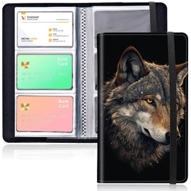 Qindaiwen Business Card Organizer, 240 Cards Business Cards Holder, Portable Business Card Binder for Men or Women, Credit Card Organizer, Business Card Book, Wolf