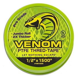 Gasoila Venom - Cinta de rosca de PTFE de grado profesional, para uso en juntas roscadas de materiales de tuberías, rollo jumbo de 1/2 x 1500 pulgadas