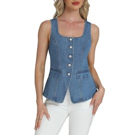 D-Sun Womens Sleeveless Vests Square Neck 2025 Button Down Business Work Suit Vest Tops Outerwear Waistcoat