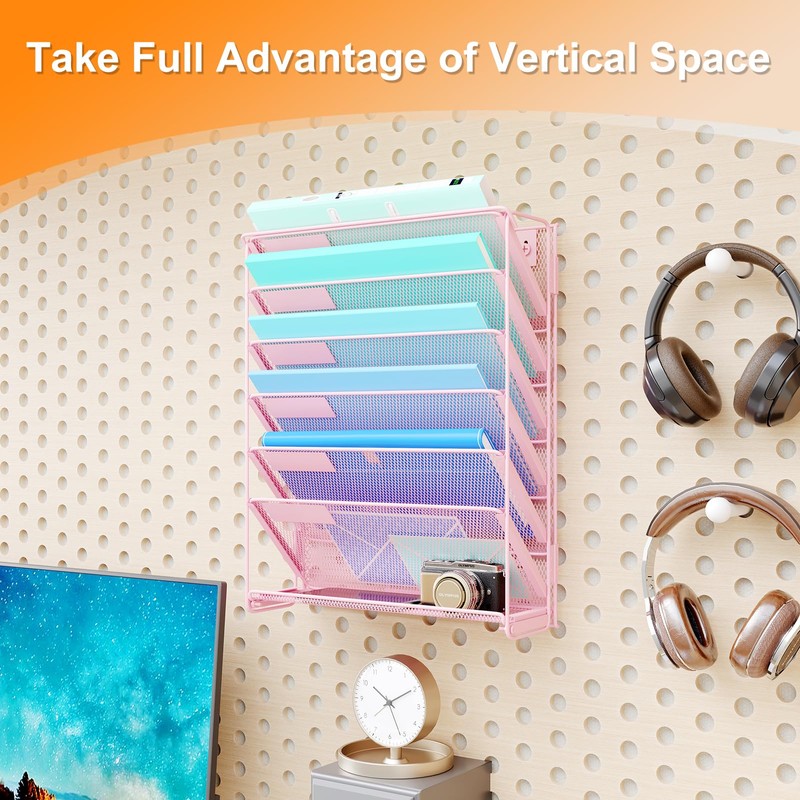 Kuntine.B Wall File Organizer (Pink, 7 Tier)