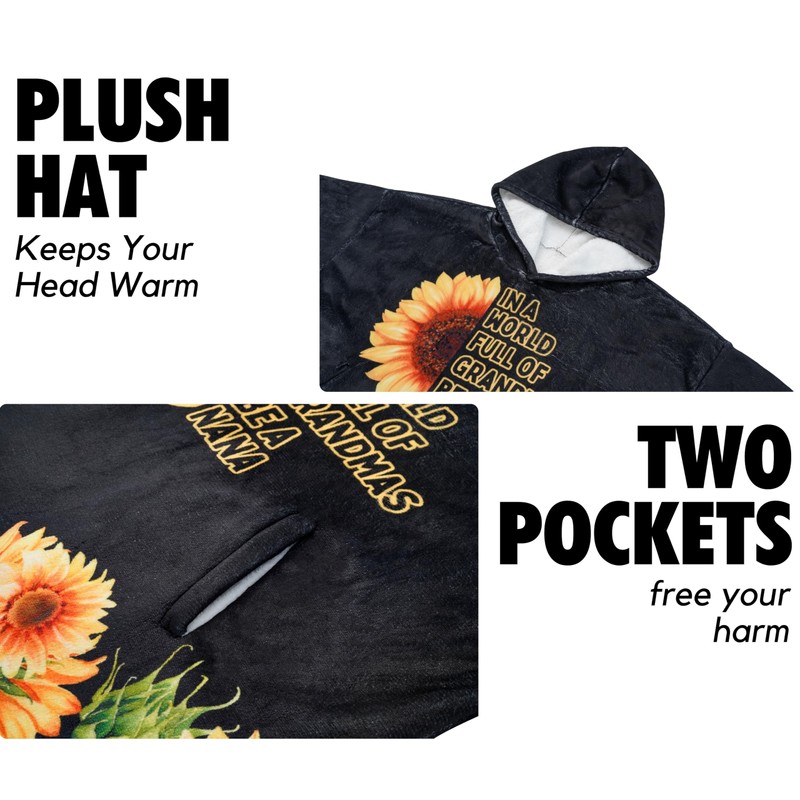 Nana Gifts Wearable Fleece Blanket Hoodie, Super Soft Warm Cozy