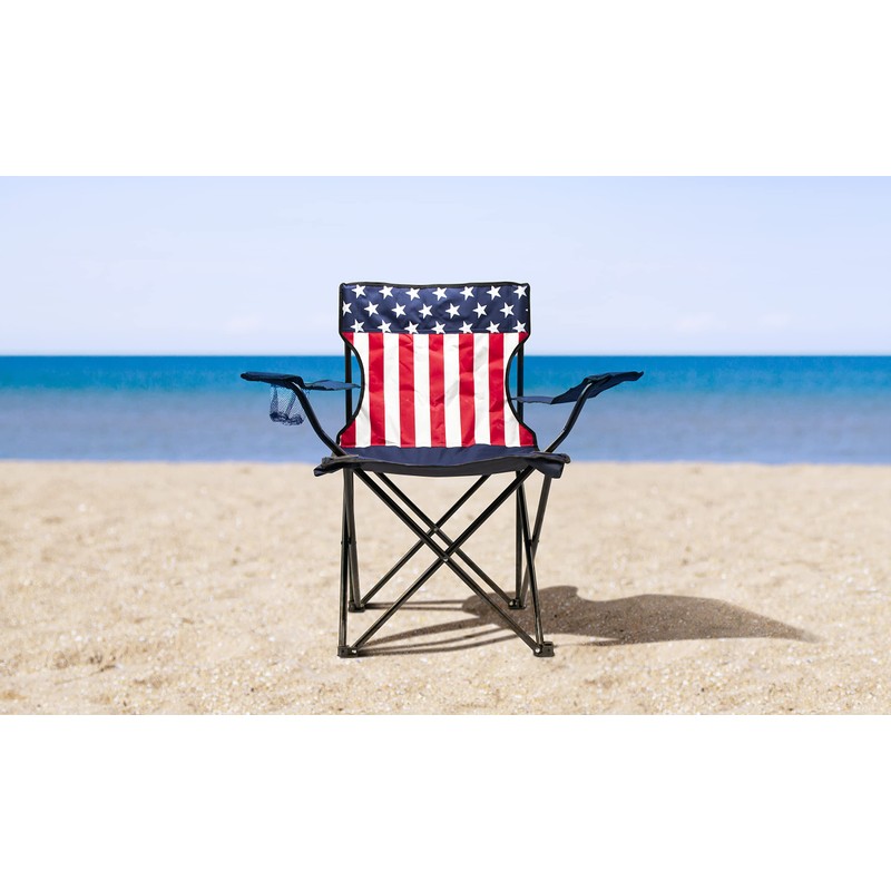 Eternal Living American Flag Camping Chair with Cupholder, Blue