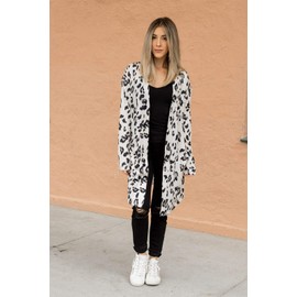 Tickled Teal Women's Animal Long Sleeve Open Front Long Casual Print Cardigan (XL, Leopard Print)