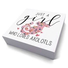 Funny Axolotl Sign Desk Decor Wooden Box Sign Axolotl Gifts Axolotl Stuff Decor Wood Block Plaque Box Sign for Women Girls Kids Room Bathroom Shelf Table Decoration Just A Girl Who Loves Axolotls