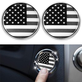 Huli Stylish Push Start Button Cover Metal Round Vehicle Engine Start Button Cover Universal Start Stop Button Stickers Car Accessories Decoration(America Flag Gray)