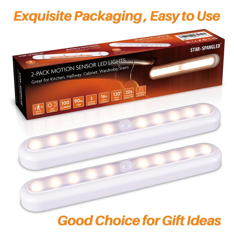 STAR-SPANGLED 11” Motion Sensor Lights Indoor AA Battery Operated, Stick