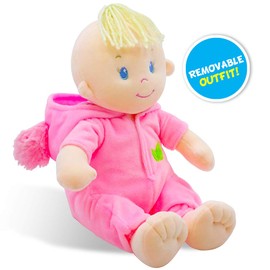 June Garden 12" Sweet Dolly Frida - Stuffed Ultra Soft Baby Bear Doll for Birth and Up - Removable Pink Outfit