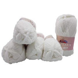 5 x 100 g Knitting Wool Ilkadim Export Velvet Micro Polyester, 500 g Baby Wool Velvety Knitting Yarn Plain (White 90001)