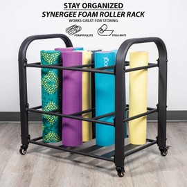 Synergee Yoga Mat Storage Rack – Storage Cart for Yoga Mats, Foam Rollers & Mobility Equipment. Perfect for Yoga Studio or Commercial Gym.