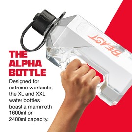 Alpha Designs | XXL Gym Water Bottle 2L | 2.4 Litre / 2400ml Large Jug | BPA Free & Leakproof Sports Keg | Eddie Hall 'Beast' Edition | Clear