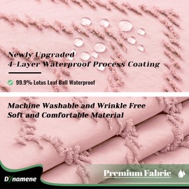 Dynamene Extra Long Shower Curtains, 96 Inches Long Boho Tufted Chevron Striped Fabric Shower Curtains for Bathroom, Tall Minimalist Waterproof Cloth Shower Curtain Set with 12 Hook, Pink, 72x96