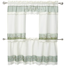 Achim Home Furnishings 58-Inch by 24-Inch Berkshire Embellished Cottage Topper with 58-Inch by 36-Inch Swaggers for Windows