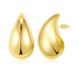 WOWSHOW Chunky Gold Hoop Earrings for Women, Teardrop Dupes Earrings Lightweight Waterdrop Hoops Earrings with 14K Gold Plated Hypoallergenic Fashion Earrings for Women