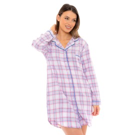 Nikaro Ladies 100% Brushed Cotton Button Through Check Design Nightshirt (8-10)