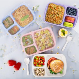 Korlon 6 Pack Lunch Containers for Kids, Three Compartment Lunchable Snack Box Container, Reusable Bento Snack Containers for Adults, Bento Lunch Box for School, Work and Travel