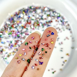 Matomtak Nail Parts, Approximately 4000 Pcs, Small Nail Stones, Cute, Y2K, Stars, Moon, Round, Multiple Shapes, Glitter, 3D, Flat Surface, Heterogenic, Gel Nail Parts, Multiple Colors, Nail Art Parts