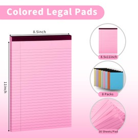MDSPLPIY 8 Pack Colored Legal Pads 8.5 x 11 College Ruled, Wide Ruled Multicolor Lined Note Pads 8.5 x 11，Perforated Writing Pads with Sturdy Back, 30 Sheets Per Notepad for School, Home, Office