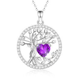 HOH-Tech Tree of Life Necklace for Women 925 Sterling Silver Tree of Life Pendant Collar del Arbol de la Vida Birthstone Jewelry Valentine's Birthday Anniversary Wedding Christmas Mothers Gifts-02-Feb
