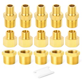 GASHER 6PCS Brass Pipe Fitting, Hex Bushing, Reducer Adapter, Reducing Hex Nipple 3/8 Inch NPT x 1/4 Inch NPT