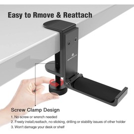 APPHOME 2 Pack Foldable Headphone Stand Hanger Holder Aluminum Headphones Headset Clamp Hook Under Desk Space Save Mount Fold Upward Not in Use, Universal Fit All Headphones,Black