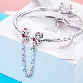 ARTCHARM Heart Safety Chain Charm 925 Sterling Silver Beads fit European Charms Bracelet & Necklace, Sterling Silver, chain