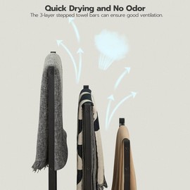 HOOBRO 3 Tier Free Standing Towel Rack, Blanket Rack, Blanket Holder for Bathroom, 16.9" L x 11" W x 31.9" H, Industrial Metal Drying and Display Rack with Shelf, Rustic Brown and Black Organiser