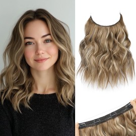 REECHO Invisible Wire Hair Extensions with Thinner Softer Lace Weft (Dark Ash Brown with Highlights, 12 Inch (Pack of 1))