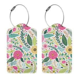2 Pcs Cute Retro Flower Luggage Tag for Suitcase,Label Hand-Painted Nature Gifts for Privacy Cover ID Label with Stainless, Birthday Boy Girl